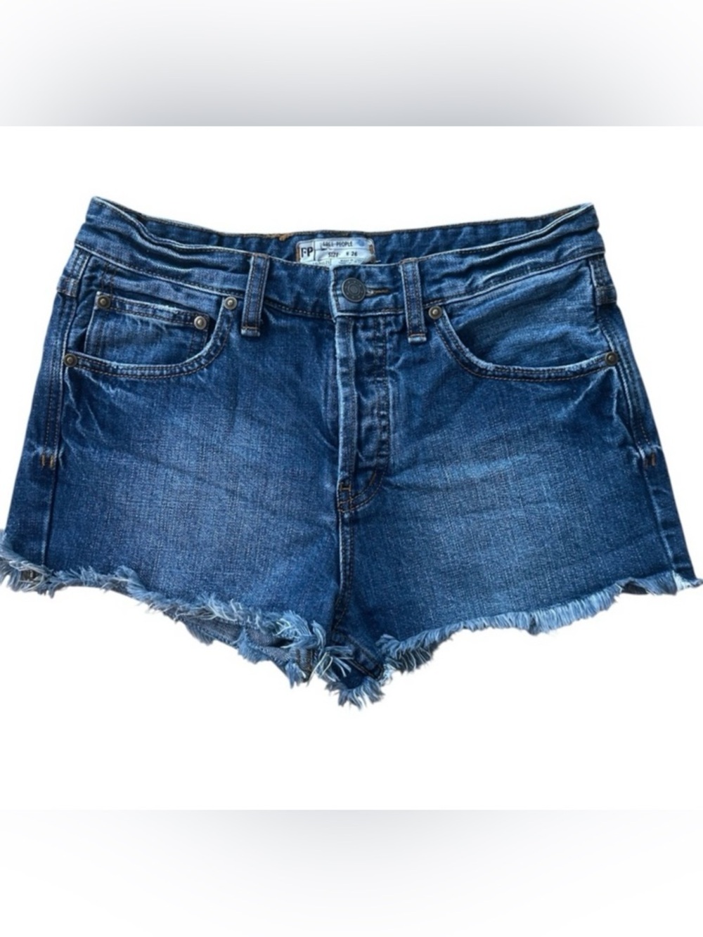 Free People Medium Blue Denim Cutoff Shorts